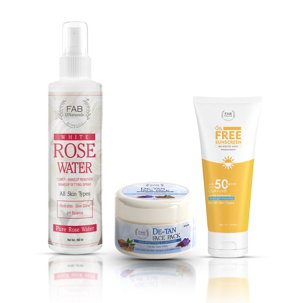 Rose Water, D-Tan Face Pack, Oil Free Sunscreen