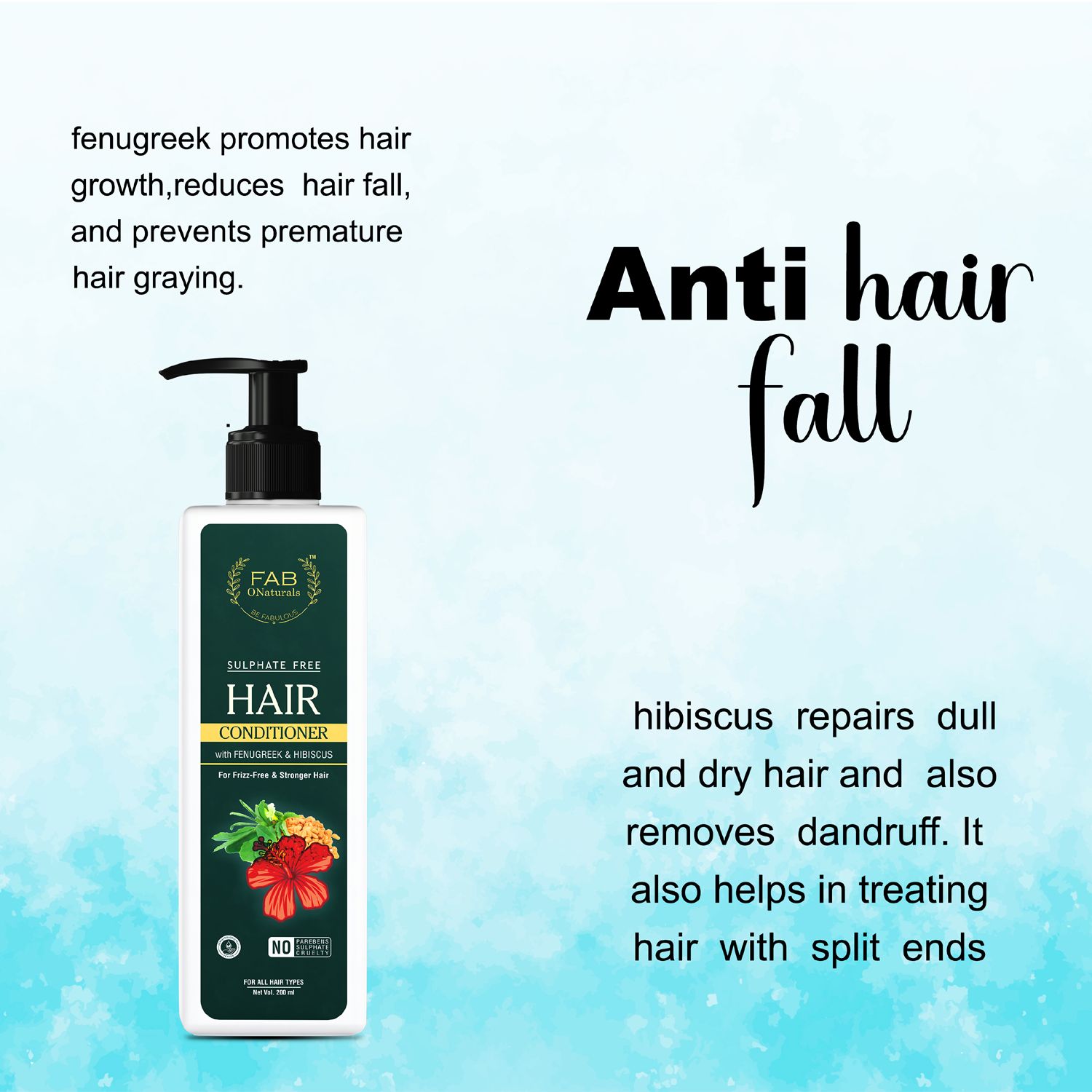 Fenugreek & Hibiscus Natural Intense Repair & Sulphate free Hair Conditioner for Damaged & Frizzy Curly Hairs