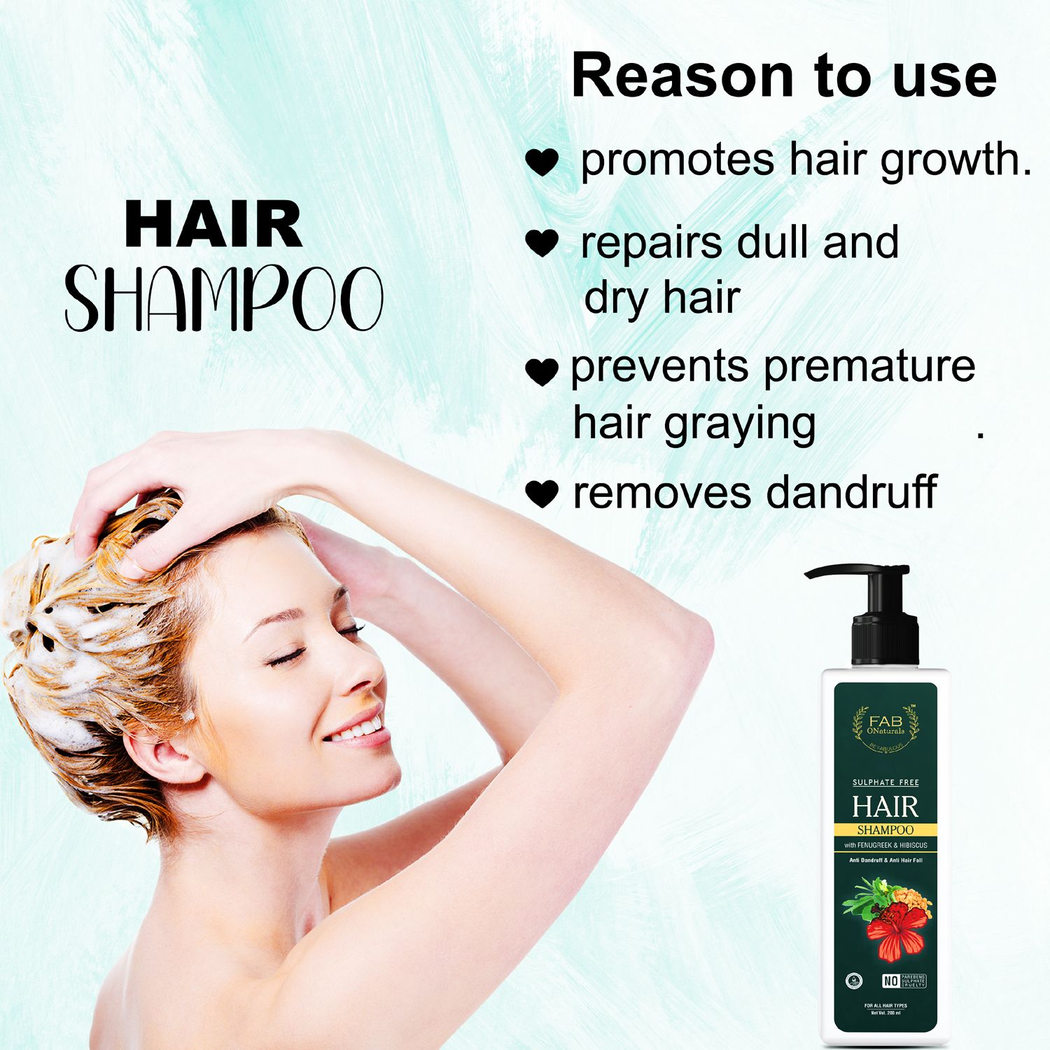 Fenugreek & Hibiscus Shampoo Natural Intense Repair & Sulphate free Shampoo for Frizzy and Dry Hair