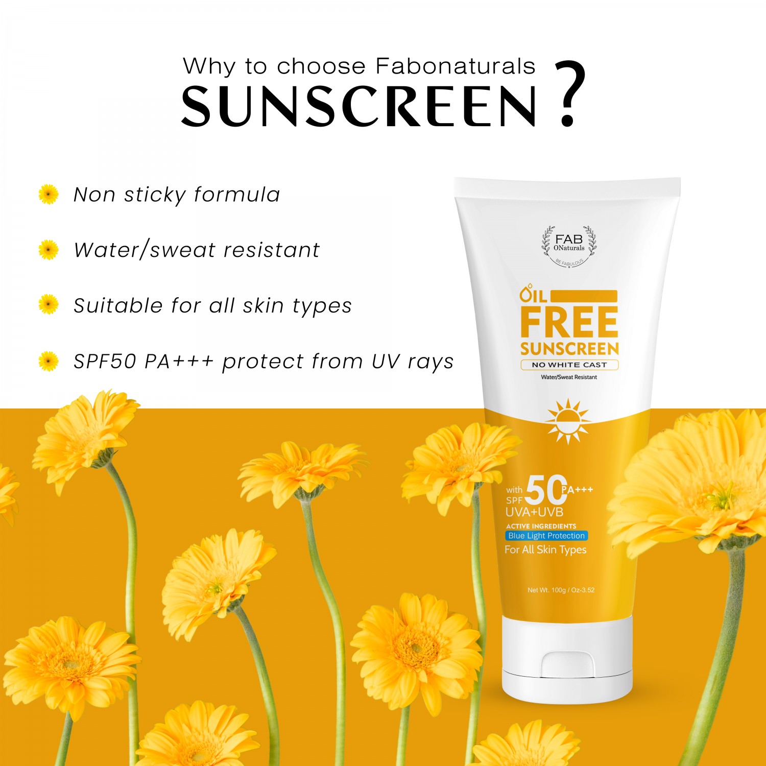 Oil Free Sunscreen SPF PA+++ Non Sticky & Light Weight
